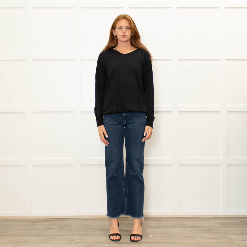 J'M Design Navy Fine Wool Blend Crinkled Sweater