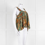 Natalie Martin Green Rust Floral Striped Silk Sleeveless Top