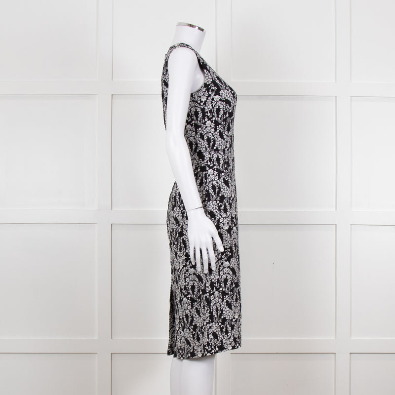 Dolce & Gabbana Black White Flower Print Sleeveless Knee Length Dress