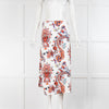 Paco Rabanne White Red Floral Side Press Stud Midi Skirt
