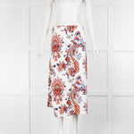 Paco Rabanne White Red Floral Side Press Stud Midi Skirt
