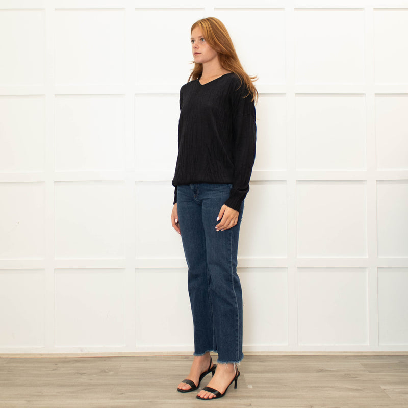 J'M Design Navy Fine Wool Blend Crinkled Sweater
