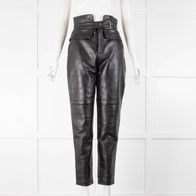 Claudie Pierlot Black Moc Croc  Leather Trousers