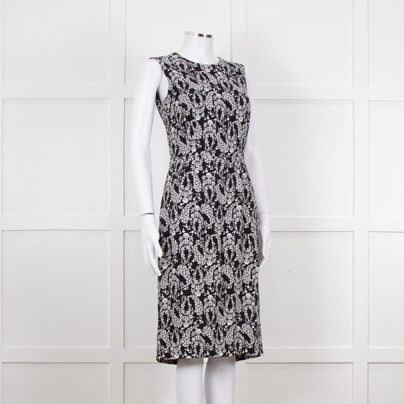 Dolce & Gabbana Black White Flower Print Sleeveless Knee Length Dress