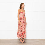 Zimmermann Peach Floral Linen Strapless Maxi Dress