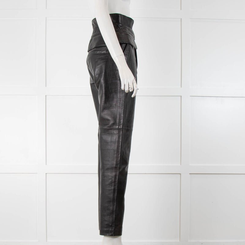 Claudie Pierlot Black Moc Croc  Leather Trousers