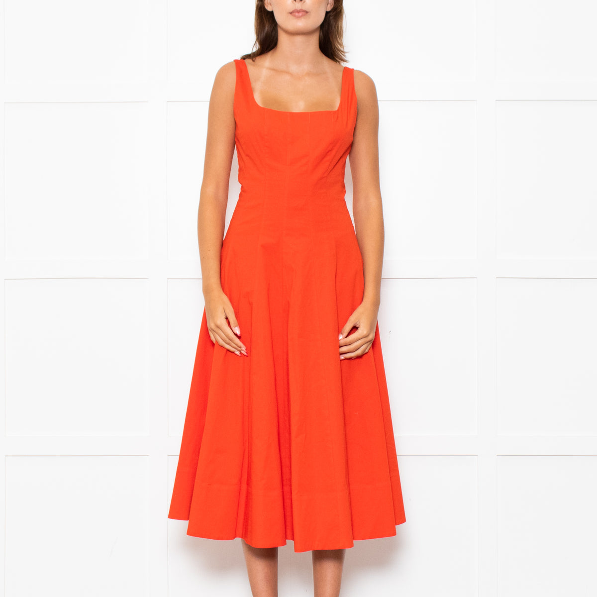 Staud Orange Cotton Sleeveless Midi Dress