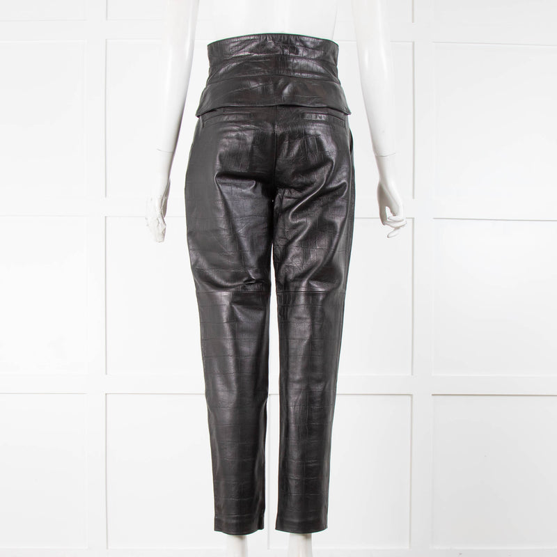 Claudie Pierlot Black Moc Croc  Leather Trousers