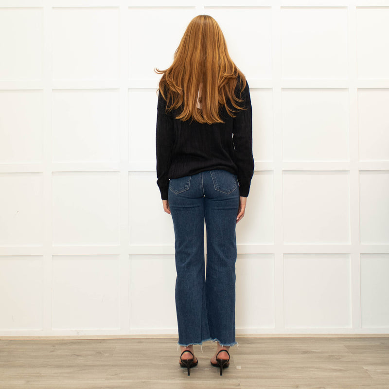 J'M Design Navy Fine Wool Blend Crinkled Sweater