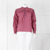 BA & SH Red Blue Cotton Floral Button Front Long Sleeve Top