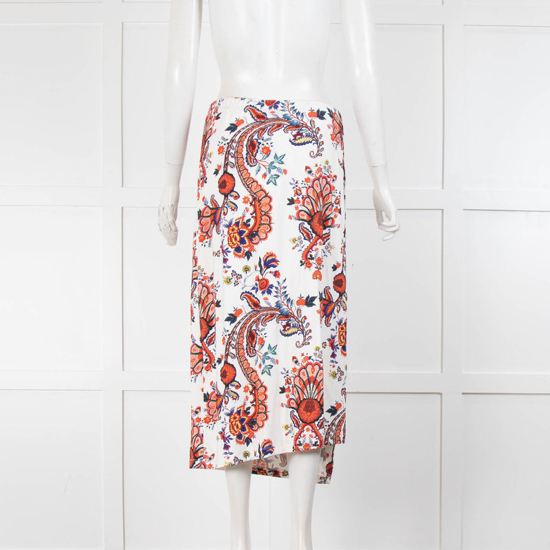 Paco Rabanne White Red Floral Side Press Stud Midi Skirt