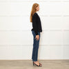J'M Design Navy Fine Wool Blend Crinkled Sweater