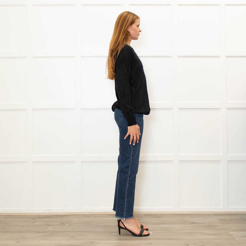 J'M Design Navy Fine Wool Blend Crinkled Sweater