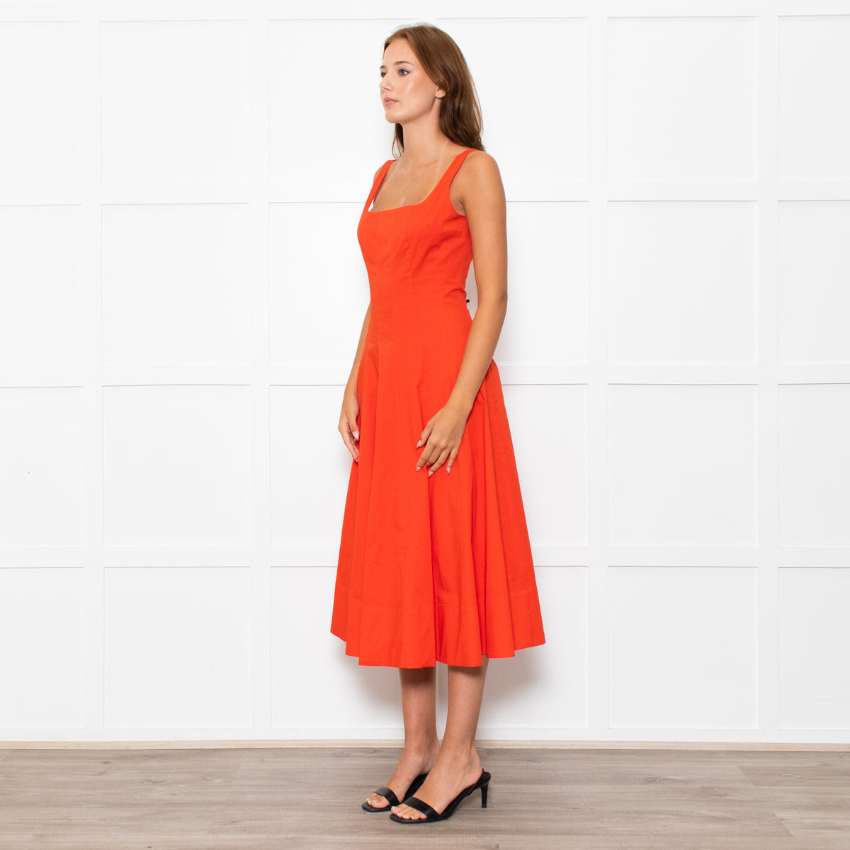 Staud Orange Cotton Sleeveless Midi Dress