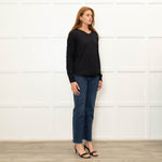 J'M Design Navy Fine Wool Blend Crinkled Sweater