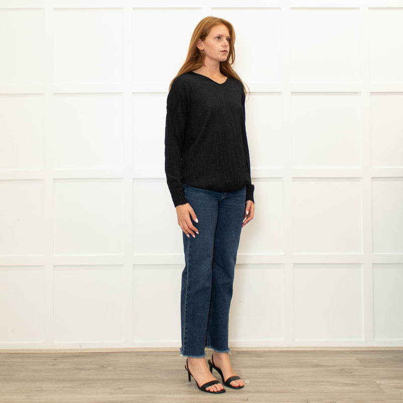 J'M Design Navy Fine Wool Blend Crinkled Sweater