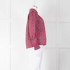 BA & SH Red Blue Cotton Floral Button Front Long Sleeve Top
