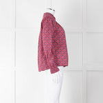 BA & SH Red Blue Cotton Floral Button Front Long Sleeve Top