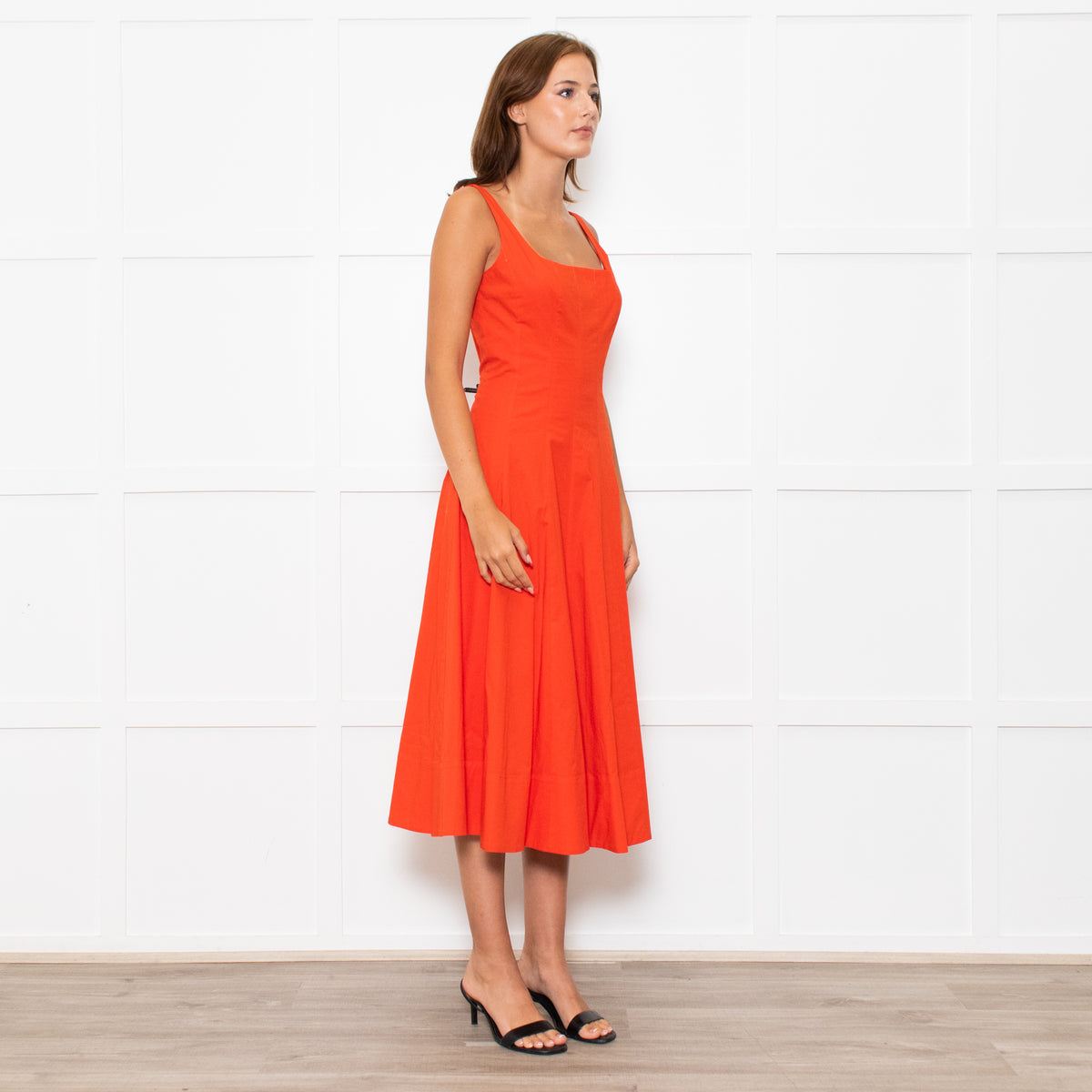 Staud Orange Cotton Sleeveless Midi Dress