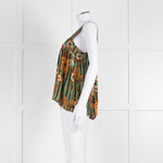 Natalie Martin Green Rust Floral Striped Silk Sleeveless Top