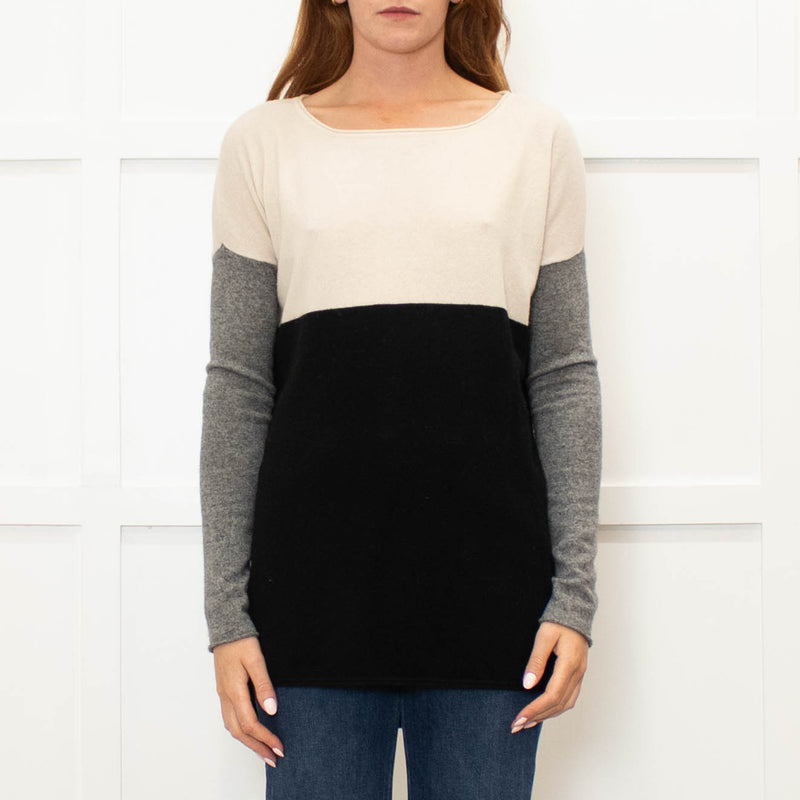Vince Cream Grey Black Cashmere Blend Sweater