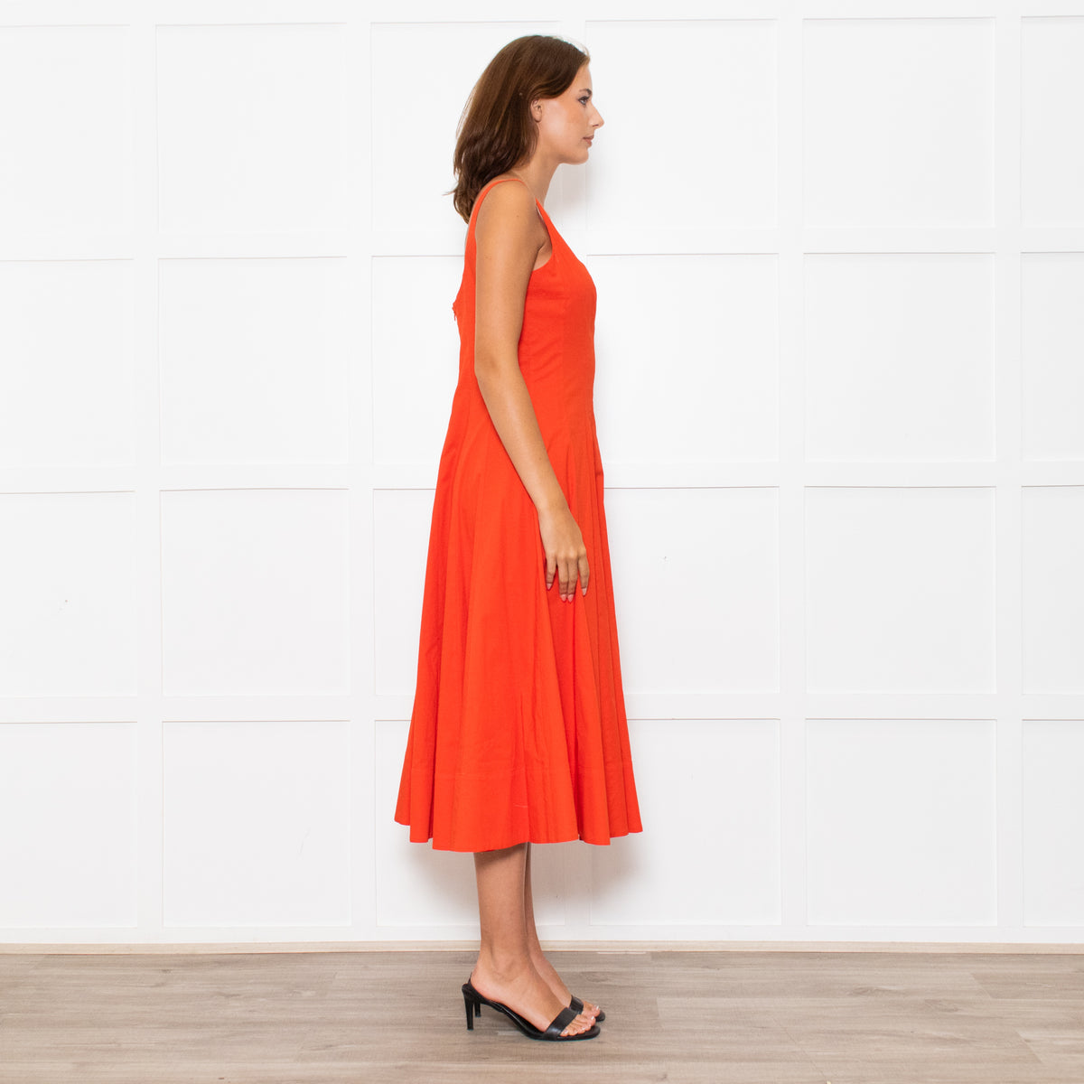 Staud Orange Cotton Sleeveless Midi Dress