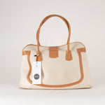Tod's Canvas and Tan Leather Shoulder Bag