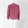 BA & SH Red Blue Cotton Floral Button Front Long Sleeve Top