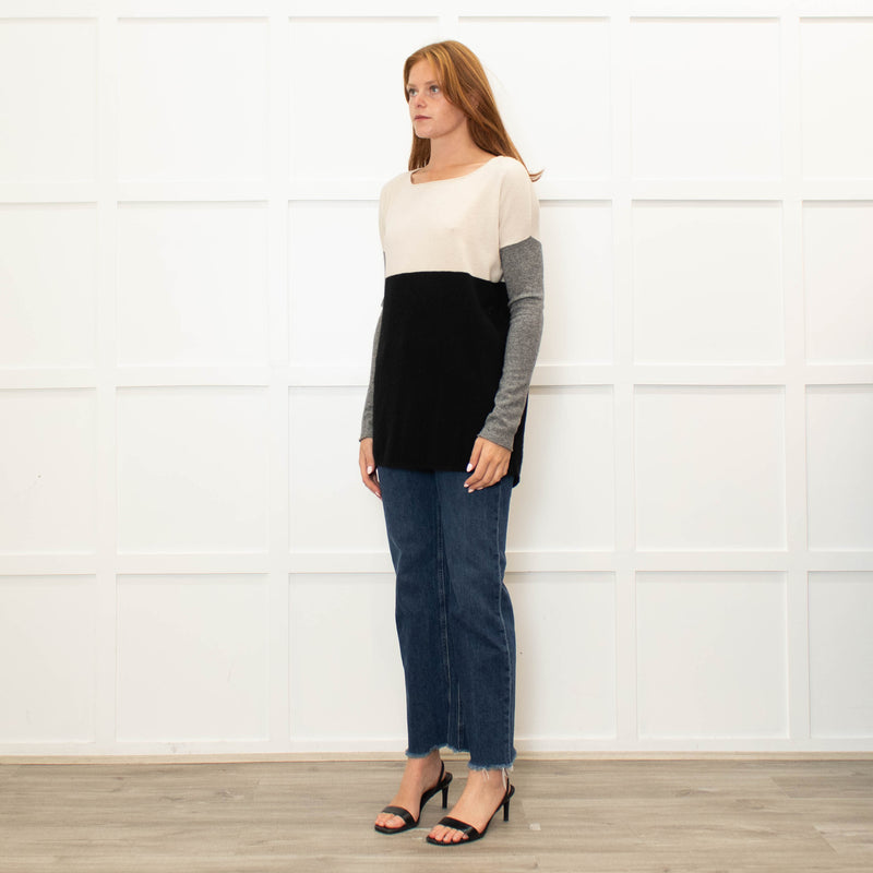 Vince Cream Grey Black Cashmere Blend Sweater
