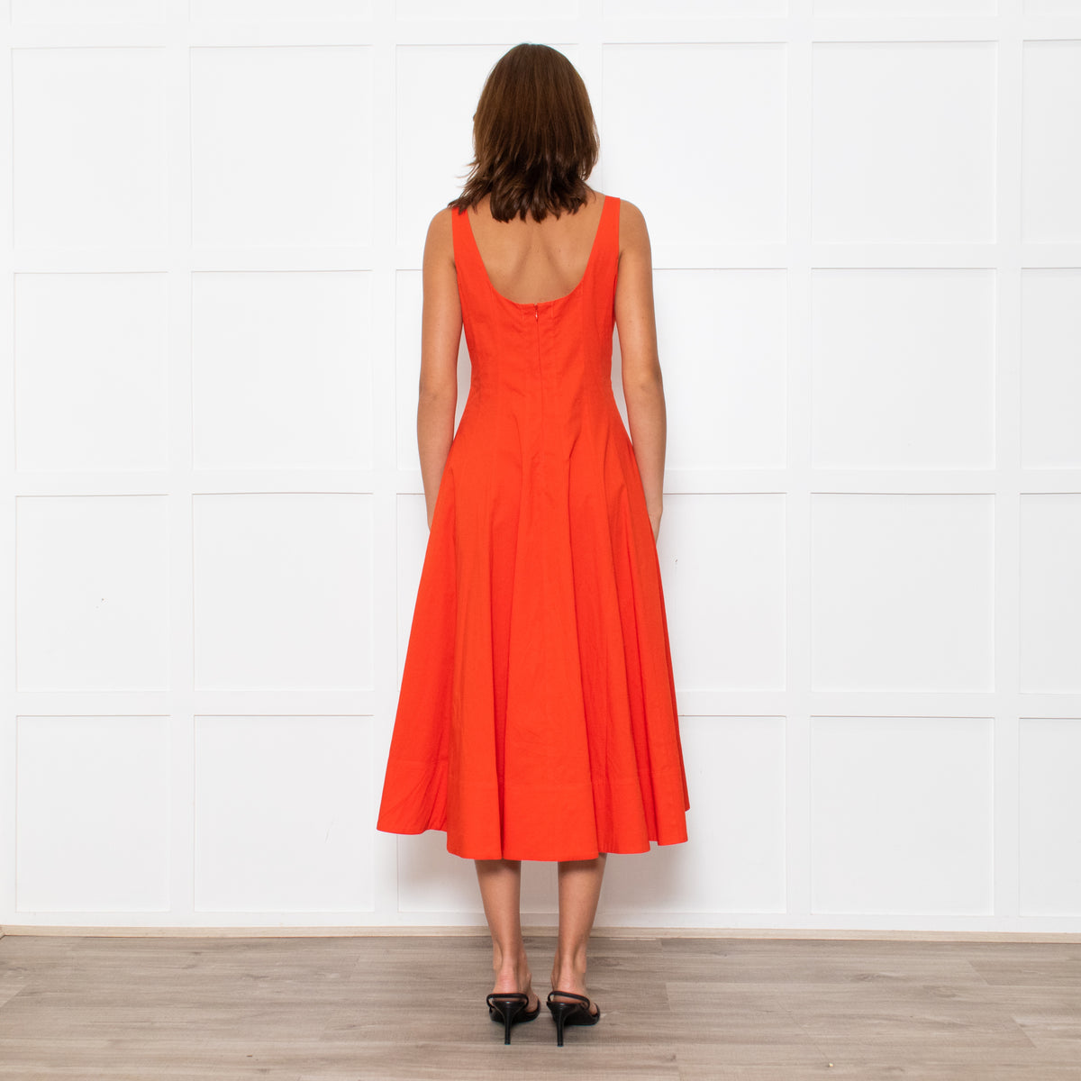 Staud Orange Cotton Sleeveless Midi Dress