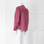 BA & SH Red Blue Cotton Floral Button Front Long Sleeve Top