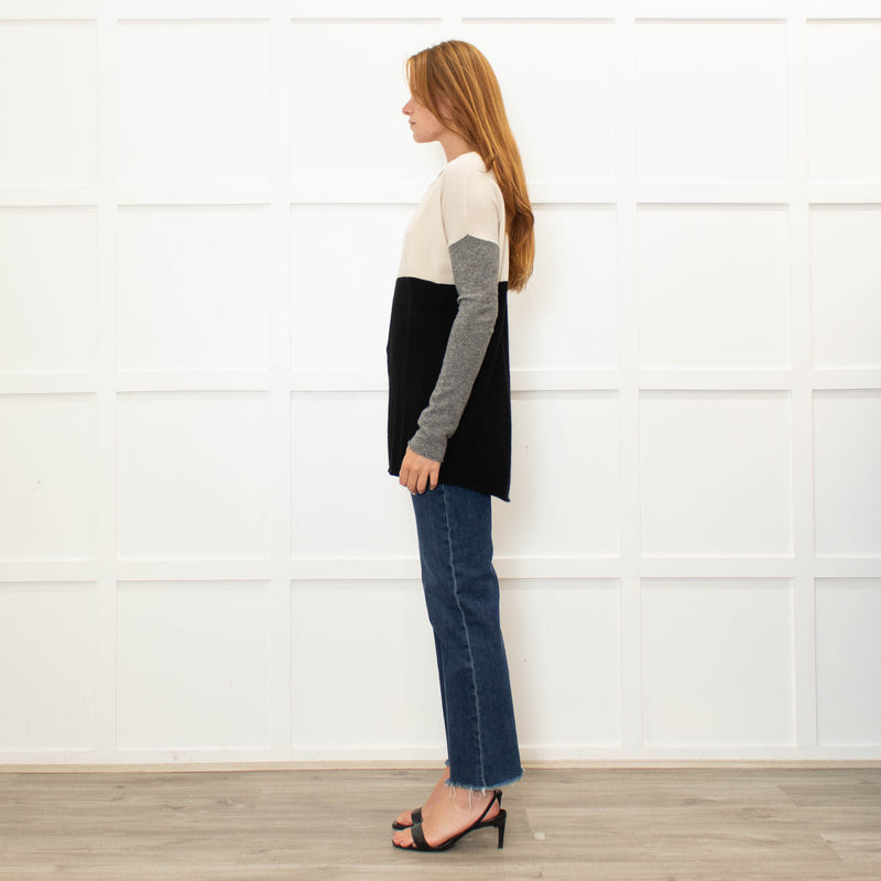 Vince Cream Grey Black Cashmere Blend Sweater