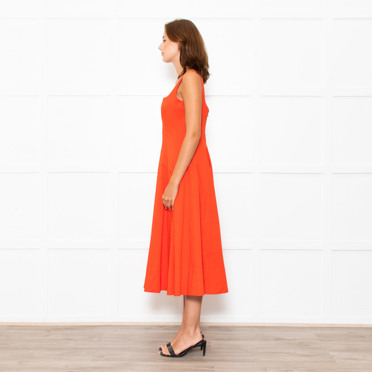 Staud Orange Cotton Sleeveless Midi Dress