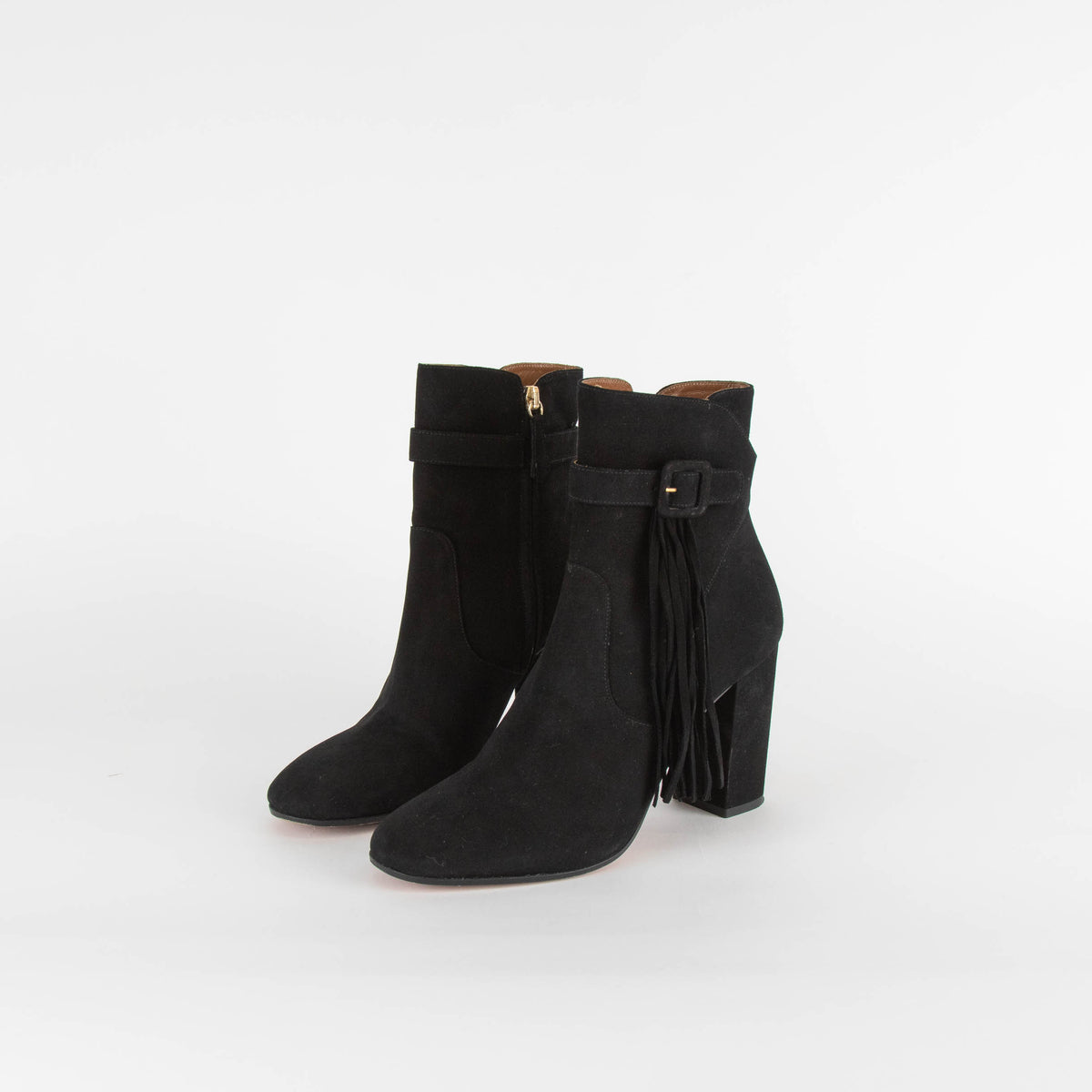 Aquazzura Black Suede Tassel Detail Ankle Boots