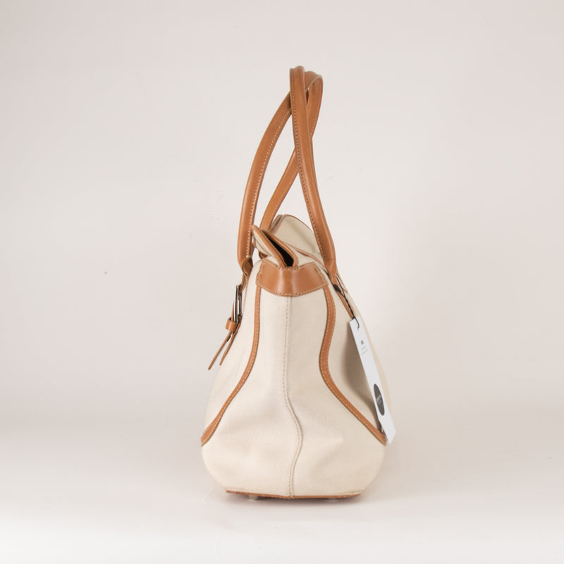 Tod's Canvas and Tan Leather Shoulder Bag