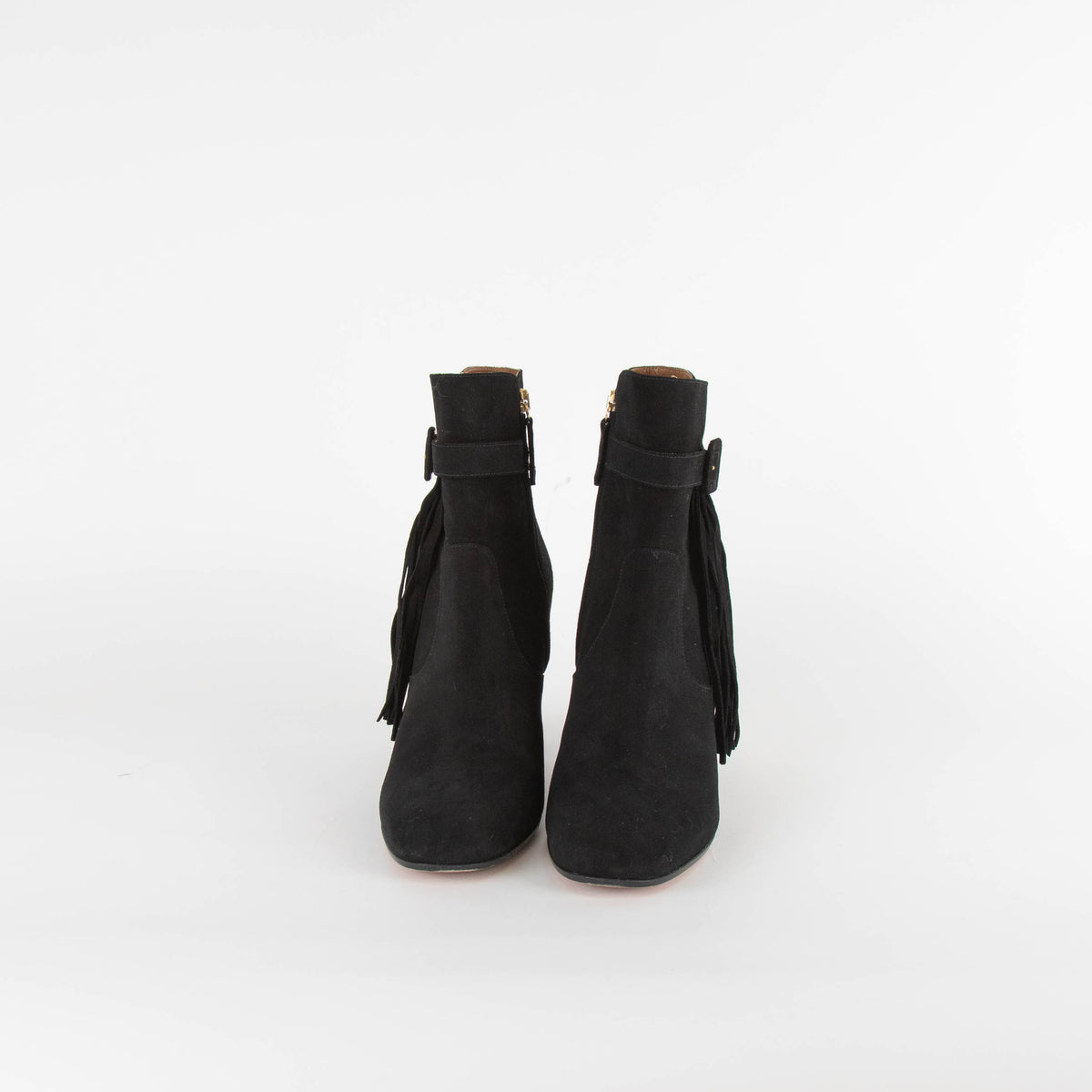Aquazzura Black Suede Tassel Detail Ankle Boots