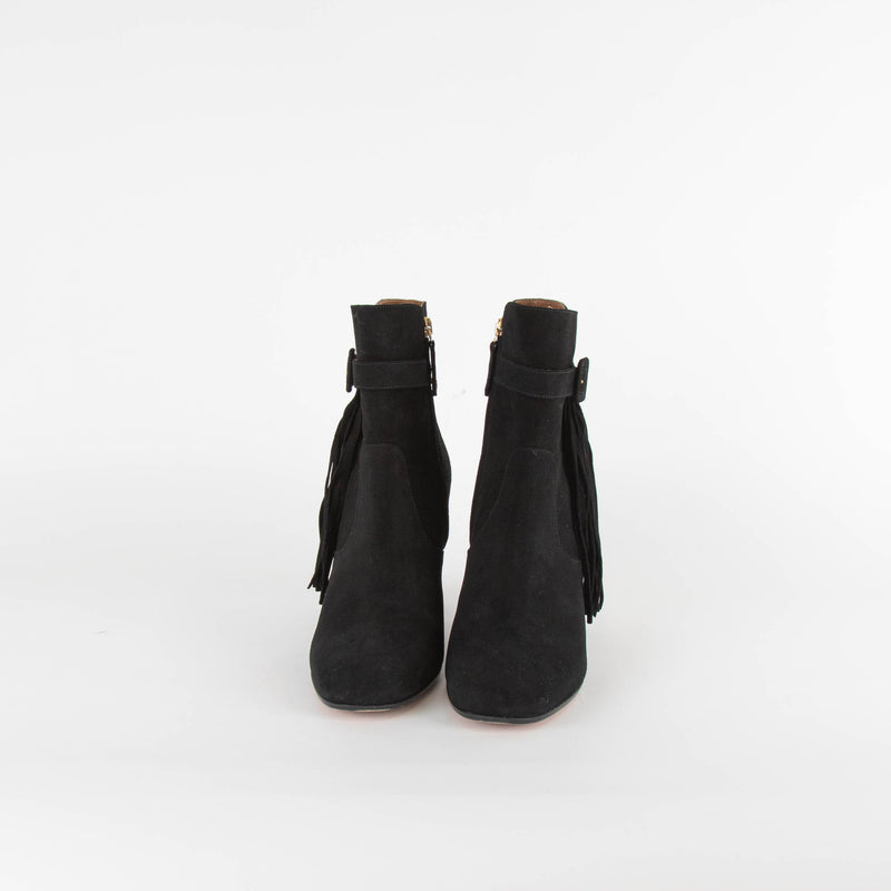 Aquazzura Black Suede Tassel Detail Ankle Boots