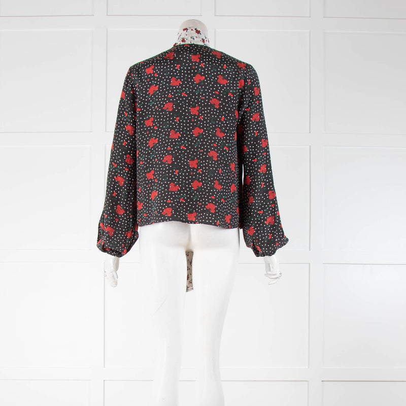 Rixo Rose Print Tie Neck Blouse