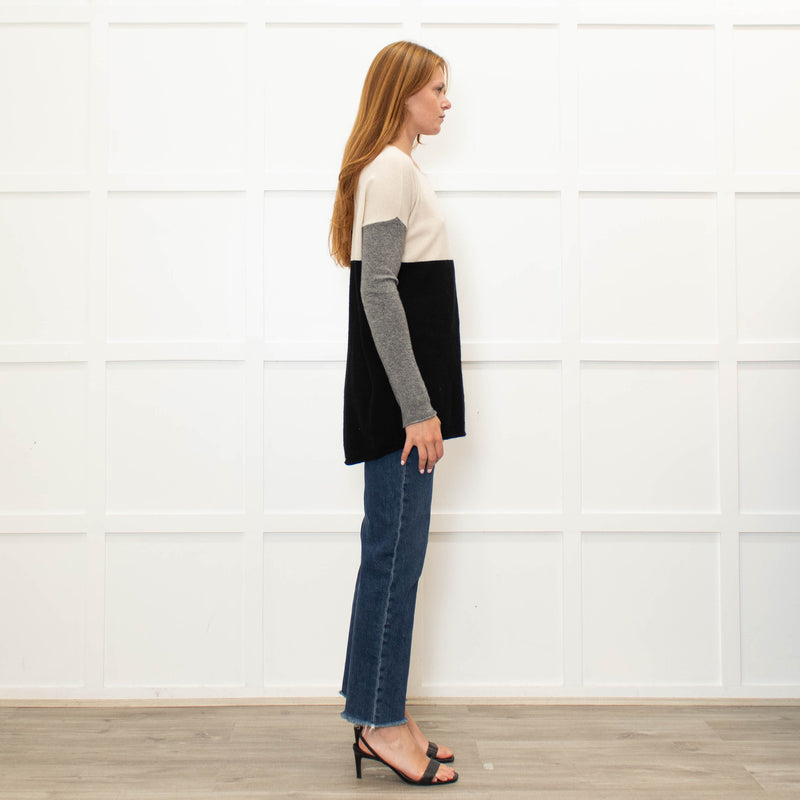 Vince Cream Grey Black Cashmere Blend Sweater