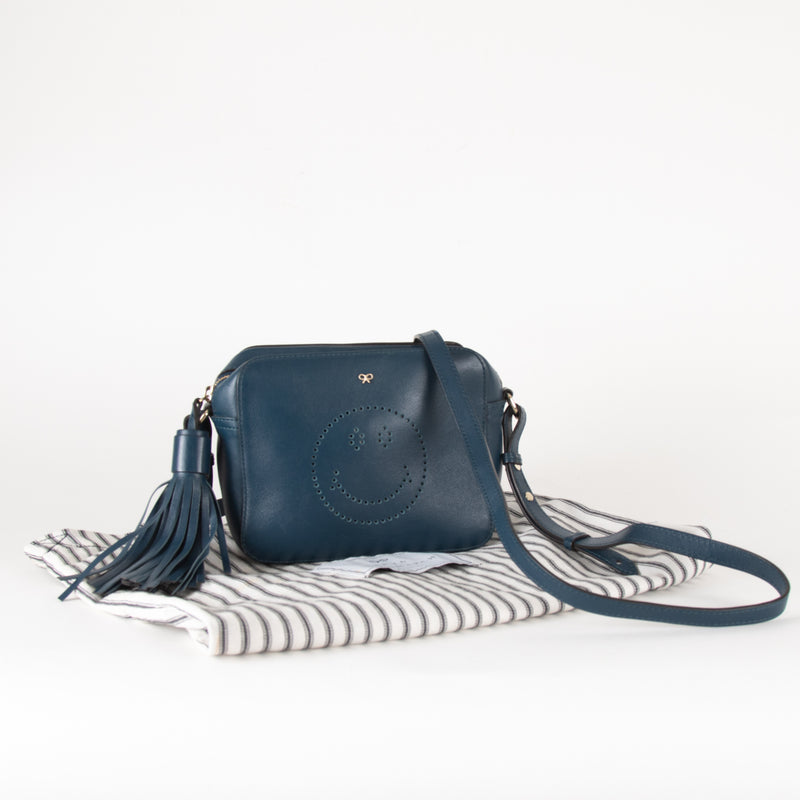 Anya Hindmarch Blue Leather Smiley Face Crossbody Bag