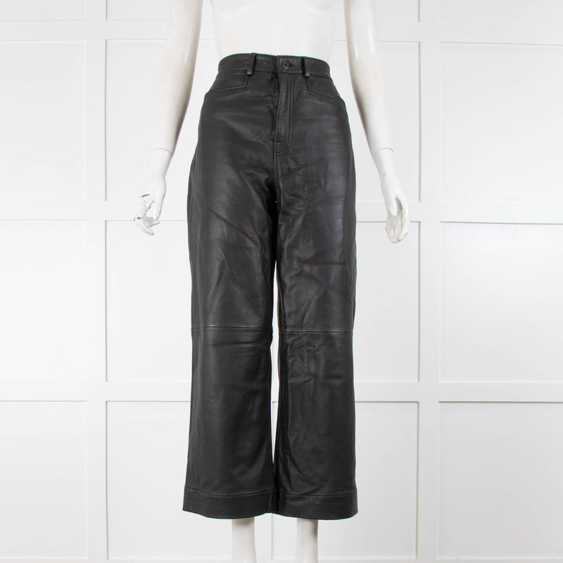 Proenza Schouler White Label Black Leather Wide Leg Trousers