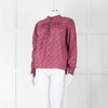 BA & SH Red Blue Cotton Floral Button Front Long Sleeve Top