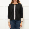 Pamela Milano Black Cream Trim Zip Up Top