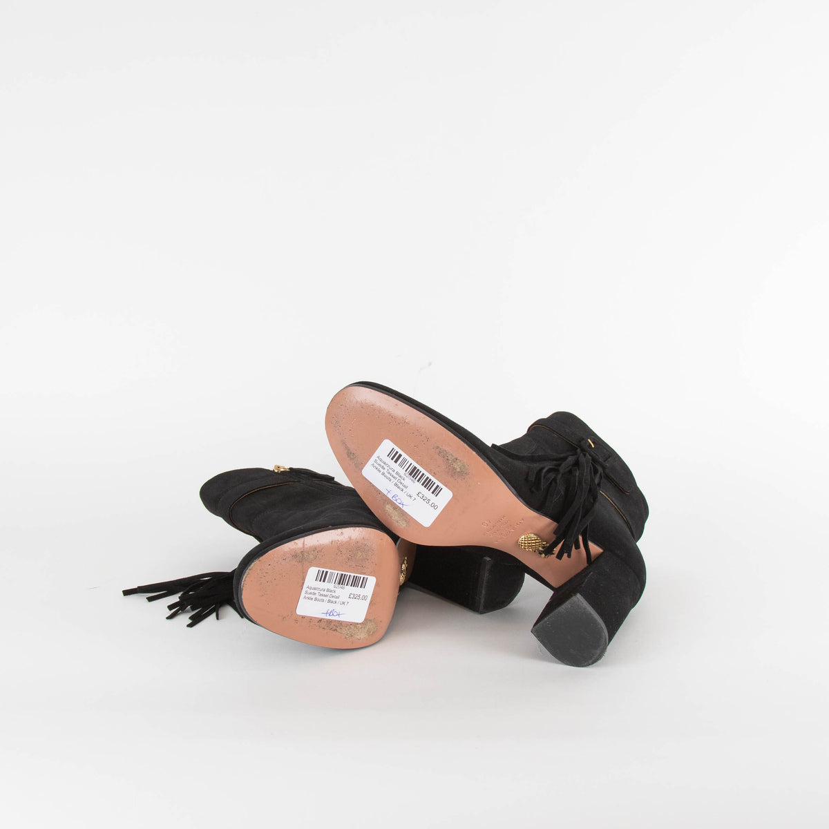 Aquazzura Black Suede Tassel Detail Ankle Boots