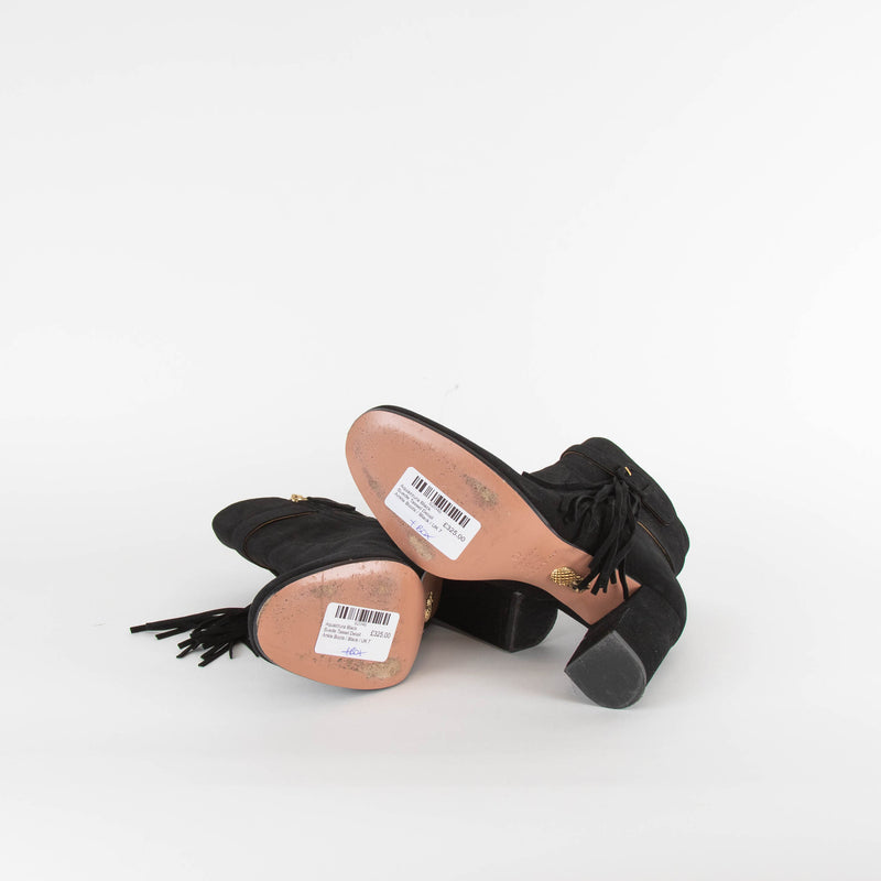Aquazzura Black Suede Tassel Detail Ankle Boots