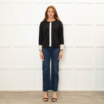 Pamela Milano Black Cream Trim Zip Up Top