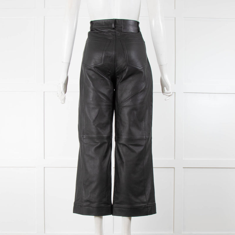 Proenza Schouler White Label Black Leather Wide Leg Trousers