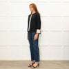 Pamela Milano Black Cream Trim Zip Up Top