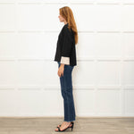 Pamela Milano Black Cream Trim Zip Up Top