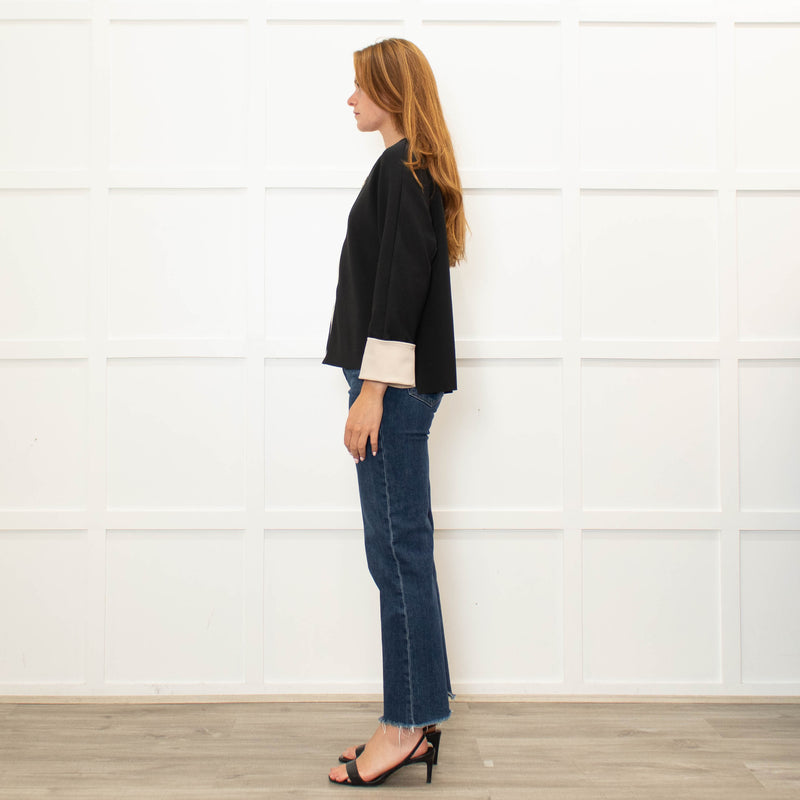 Pamela Milano Black Cream Trim Zip Up Top